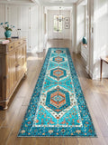 SERISSA Runner Rug for Hallways, 2'6"x12' Washable Non Slip Kitchen Runner Rug, Extra Long Boho Rug Ultra Soft Vintage Blue Print Floor Carpet for Bedroom Hallway Entryway Bathroom Laundry Room