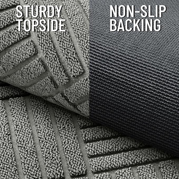 OLANLY Front Door Mat Outside Entrance 47x23, Absorbent, Heavy Duty Sturdy Natural Rubber Doormat Indoor Outdoor, Stain Fade Resistant, Non-Slip Low Profile Floor Mat for Entryway, Modern Gray Diamond