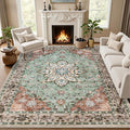 Area Rugs 10x14 Living Room Rug: Washable Rug Soft Vintage Distressed Floral Carpet Indoor Non-Slip Stain Resistant Large Carpets for Bedroom Dining Room Farmhouse Nursery Home Office Brown Green