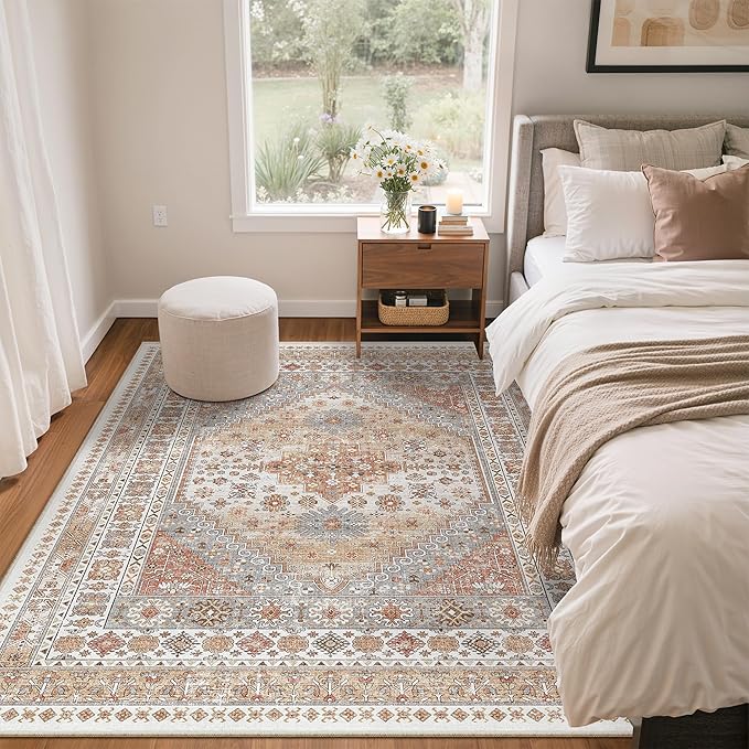 zesthome 3x5 Area Rug Ultra Soft Washable Rug, Non Slip Area Rug Indoor Entrance, Stain Resistant Rugs for Living Room Bedroom Vintage Home Decor (Orange,3'x5')