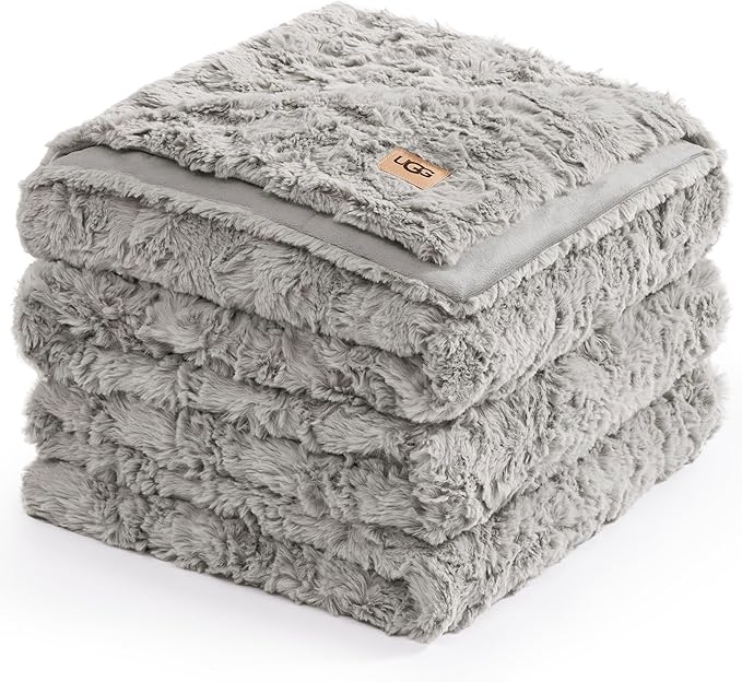 UGG Adalee Faux Fur King Size Blanket, Warm Cozy Blanket, Extra Large Throw for Sofa, Bedding for California King Size Bed, Cute Room Decor, 110" x 90", Seal Grey