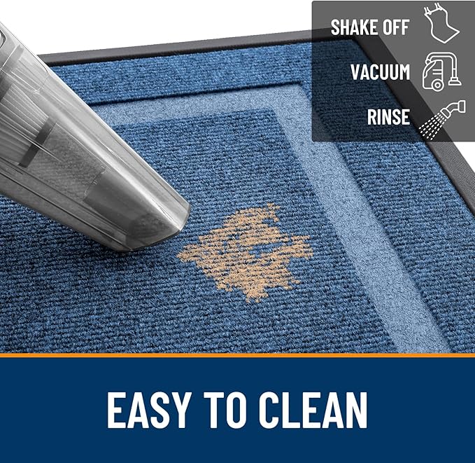 OLANLY Front Door Mat Indoor Outdoor Entrance, Waterproof All-Season, All-Weather Doormat, Sturdy Natural Rubber, Fade Resistant, Low Profile, Easy Clean Patio Porch Entryway Mat, 71x23, Light Blue