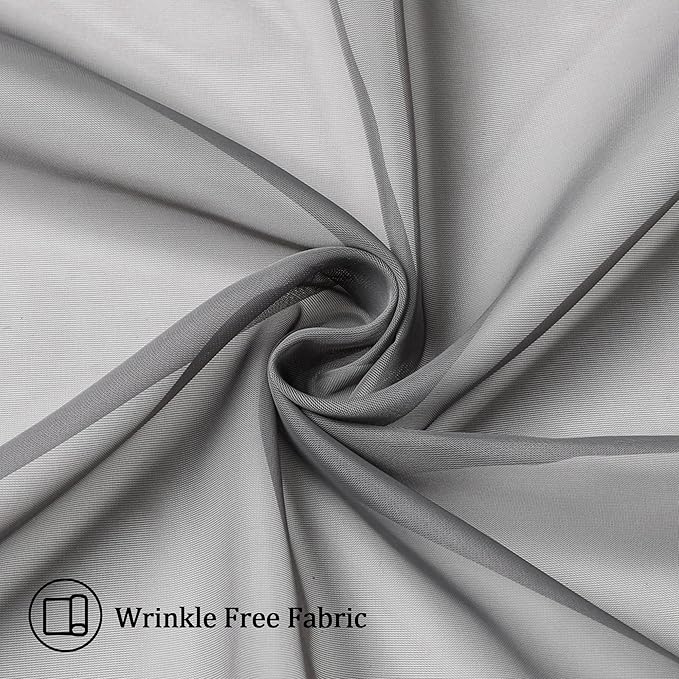 Aiyufeng 2 Piece Grey Short Sheer Curtains 45 Inch Length, Light Filtering Kitchen Curtain for Bedrrom/Living Room/Kitchen Window, Voile Top Dual Rod Pocket, 2 x 40 W x 45" L