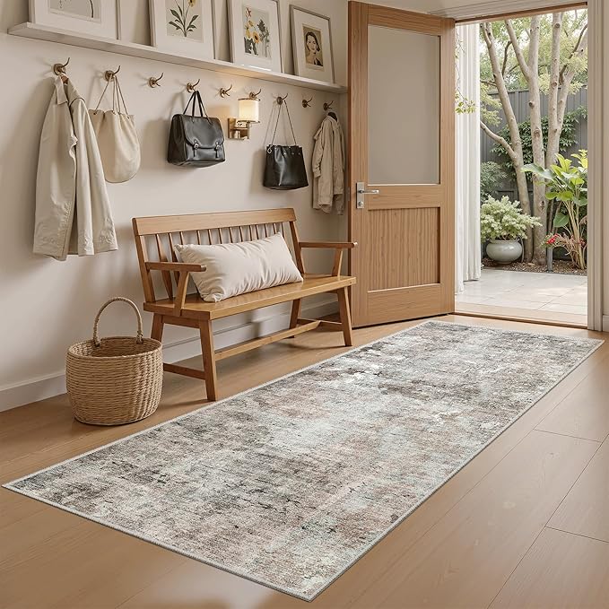 Runner Rug 2x5 Washable Non-Slip Kitchen Runner Rugs for Bathroom Laundry Room Pink/Grey Vintage Floor Carpet Runners for Hallway Entryway