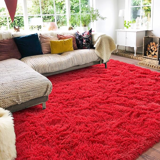 Rugs for Bedroom 4x6, Soft Shaggy Modern Shag Area Rug for Living Room, Upgrade Non-Slip Plush Fluffy Carpet for Kids Boys Girls Room Home Decor Aesthetic, Red