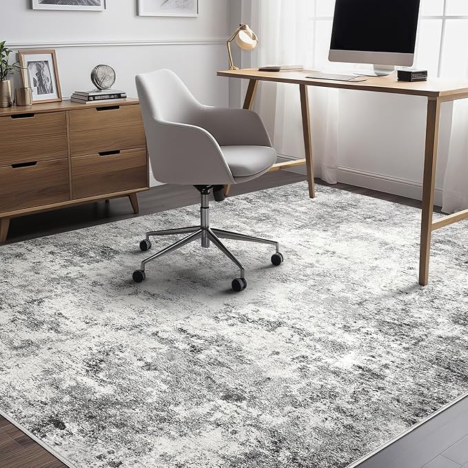 UERMEI 7x9 Area Rug Living Room Rugs - Washable Neutral Modern Abstract Soft Thin Large Rug Indoor Floor No Slip Rug Carpet for Bedroom Under Dining Table Home Office Decor - Grey