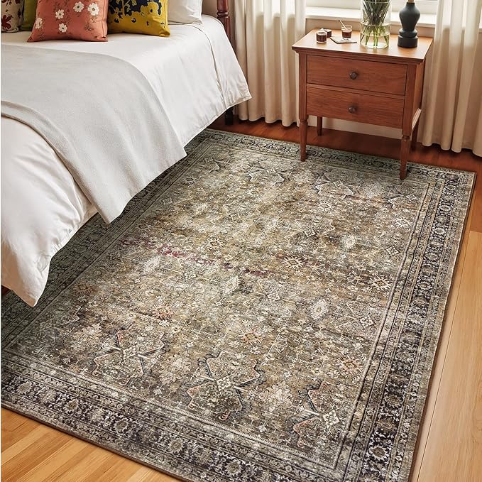 Lofus 5x7 Area Rug for Living Room,Brown Washable Area Rugs with Non-Slip Backing,Soft Neutral Carpets for Bedroom Dining Room Home Office Indoor Nursery