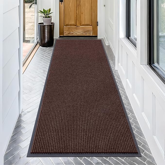 OLANLY Front Door Mat Indoor Outdoor Entrance, Waterproof Heavy Duty Doormat, Fade Resistant, Low Profile, Easy Clean Patio Porch Welcome Floor Mats for Entry, 71x34, Brown