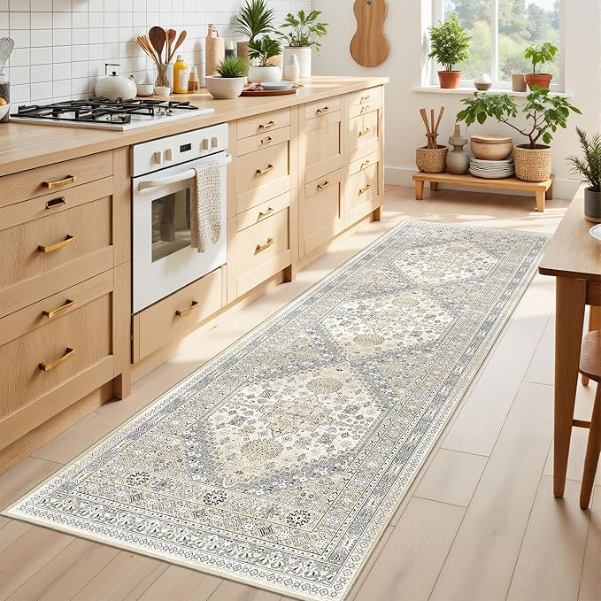 Kitchen Runner Rug Non Slip Washable 2.5x8, Soft Low Pile Entryway Rug Runners for Hallways,Carpet Runner for Living Room,Kitchen, Laundry, Bathroom(Beige,2.5'x8')