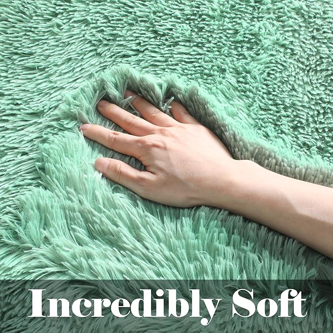 ONASAR Sage Green 3x5 Rugs for Bedroom, Fluffy Bedside Area Rug, Soft Plush Shaggy Small Floor Throw Carpets for Living Room Preppy Dorm Teen Kids Girls Boy Baby Nursery Home Decor Aesthetic