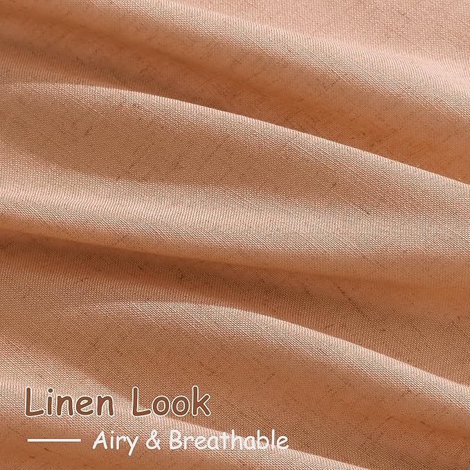 Peach Quartz Linen Curtains 96 Inch Length 2 Panel Set Back Tab Rod Pocket Textured Light Filtering Semi Sheer Boho Aesthetic Burlap Look Drapes for Bedroom and Living Room Decoration 8Ft 52x96 Inch
