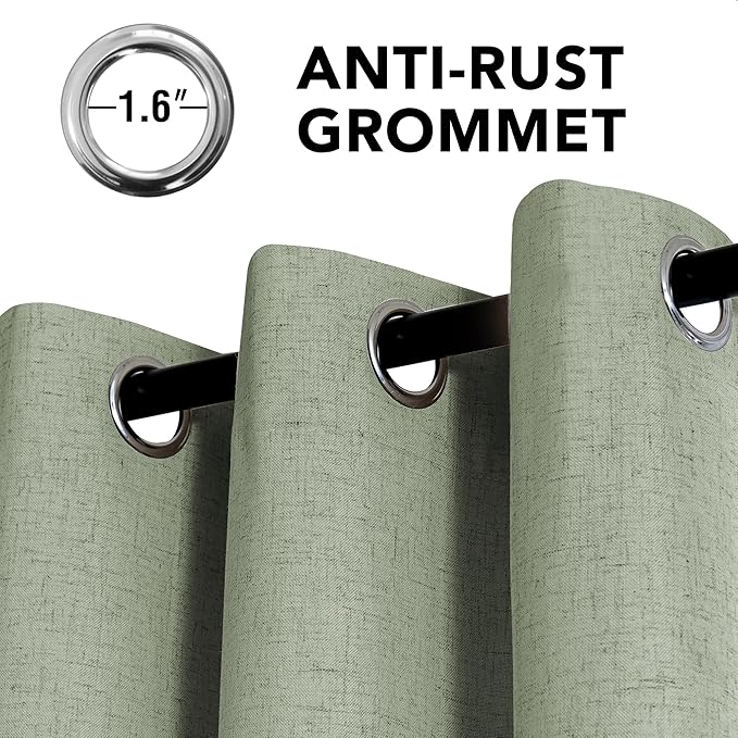 H.VERSAILTEX Linen Curtains 100% Blackout Curtains for Bedroom 96 inch Long Full Light Blocking Nature Linen Blended Window Curtains for Living Room Nickel Grommet (2 Panels, Heathered Tea)