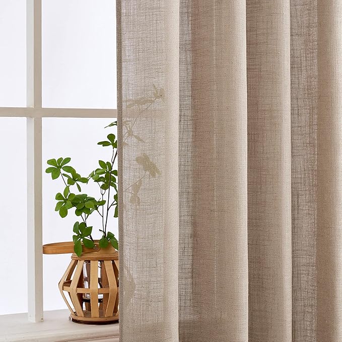 MIULEE Taupe Linen Curtains 72 Inch Length 2 Panels for Bedroom Living Room, Soft Thick Linen Textured Window Drapes Semi Sheer Light Filtering Back Tab Rod Pocket Burlap Look Decor, W37xL72