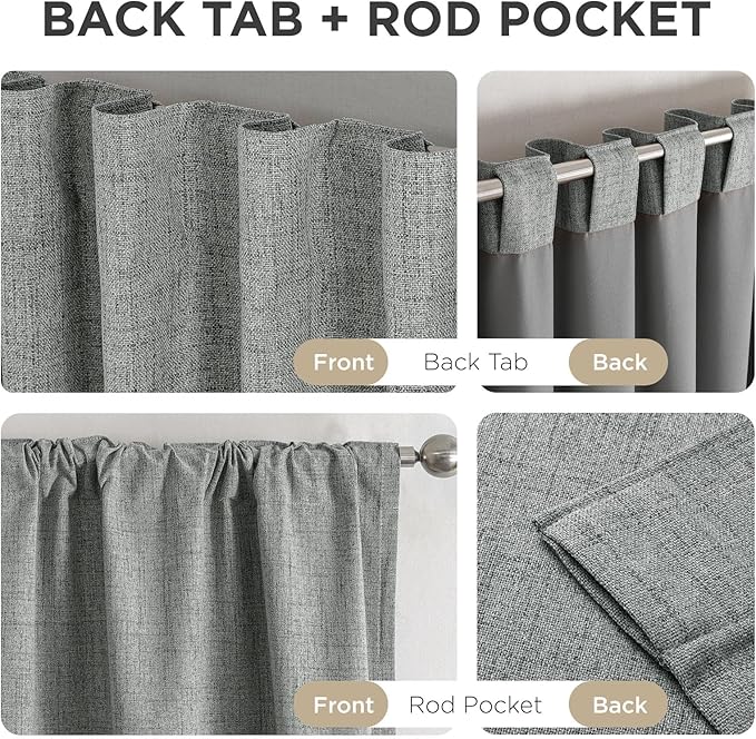 Joydeco Linen Blackout Curtains for Bedroom - 100% Light Blocking 1 Panels, Light Grey Drapes 70" W x 90" L, Thermal Insulated Room Darkening Curtains for Living Room, Rod Pocket & Back Tabs