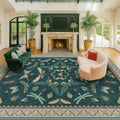 Hazo Haus 9x12 Large Living Room Rug - Dark Teal Multi Dining Room Rugs for Under Table, Bedroom, Kids Room, Classroom, Insect Butterfly Floral Décor, Lightweight Non Slip Low Pile