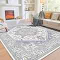 OPPODREAM Soft Area Rugs 5x7, 5x7 Washable Rug with Non Slip Backing, 5 x 7 Faux Cashmere Low-Pile Carpet, Purple & Green & Cream