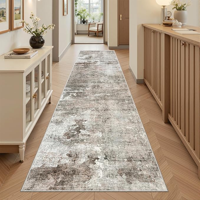 Runner Rug 2x8 Washable Non-Slip Hallway Runner Rugs for Kitchen Bathroom Laundry Room Pink/Grey Vintage Floor Carpet Runners for Hallways Entryway
