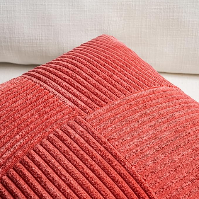 Fancy Homi 2 Packs Red Big Decorative Throw Pillow Covers 24x24 Inch for Couch Bed Sofa, Holiday Christmas Home Decor Gift, Soft Corss Corduroy Patchwork Accent Square Cushion Case 60x60 cm