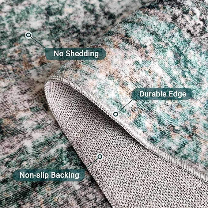 LEPEII 6x9 Area Rugs, Washable Modern Abstract Area Rugs for Living Room, Indoor Neutral Area Rug for Bedroom, Dining Room, Low Pile Non-Slip Non Shedding Rugs-Green