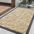 Smiry Welcome Door Mat Outside Entrance, Heavy Duty Trap Dirt and Moisture Easy Clean Low Profile Patio Porch Indoor Outdoor Front Doormat for Entry, 35x23 Inch, Beige