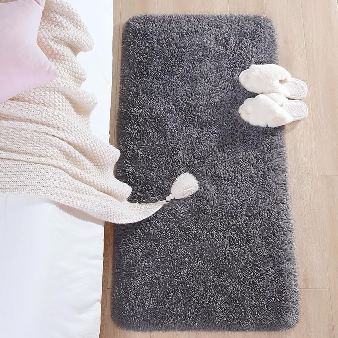 Chicrug Soft Runner Rugs for Bedroom Living Room Plush Fluffy Rug 2x4 Feet, Shag Furry Area Rug Carpet Non Shedding for Nursery Children Kids Girls Room Home Decorative, Coal Grey