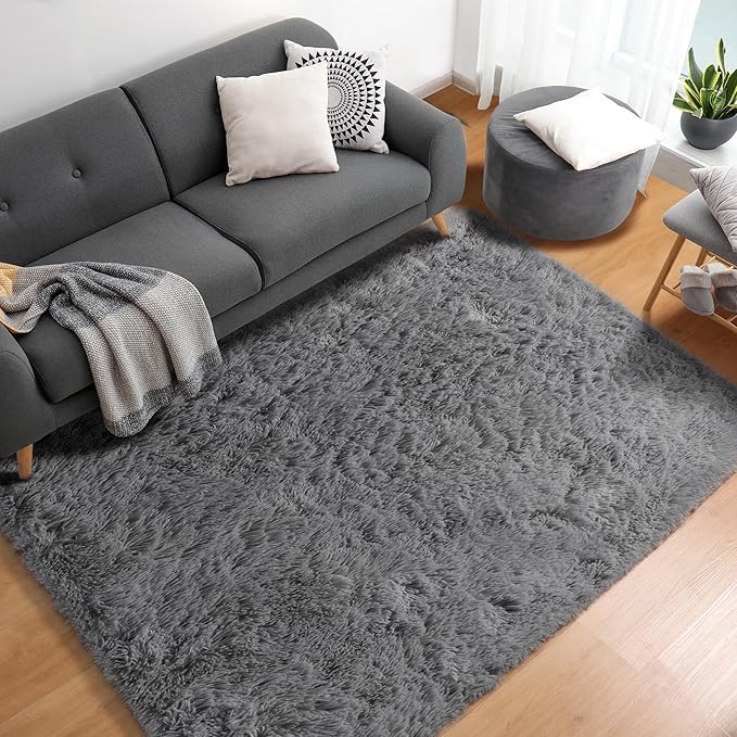 ONASAR Grey 3x5 Rugs for Bedroom, Fluffy Gray Bedside Area Rug, Ultra Soft Shaggy Fuzzy Plush Small Floor Carpets for Living Room College Dorm Teen Kids Boys Home Decor Aesthetic