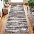 Lansny Modern Abstract Runner Rug 2.6x8, Dark Light Brown White Washable Kitchen Runner Non-Slip Soft Hallway Rug Runner Thin Print Faux Wool Carpet for Entryway Bedroom Laundry Room Indoor