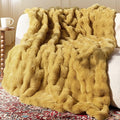 Ultra Soft Cozy Faux Fur Throw Blanket, Fuzzy Plush Thick Bubble Blanket, Oversize Luxury Fluffy Blanket for Couch, Sofa, Bedroom, and Living Room,50x60 Inches, Dark Yellow