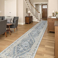 Washable Runner Rug 2.5x16, Non-Slip Long Kitchen Mats for Floor, Vintage Rug for Entryway, Soft Hallway Runner for Dining Room, Bedroom, Living Room(Blue/Beige,2.5'x16')