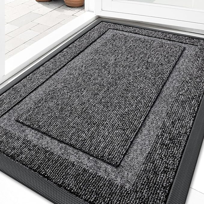 OLANLY Front Door Mat Indoor Outdoor Entrance, Waterproof All-Season, All-Weather Doormat, Sturdy Natural Rubber, Low Profile, Easy Clean Patio Porch Entryway Mat, 35x23, Black and White