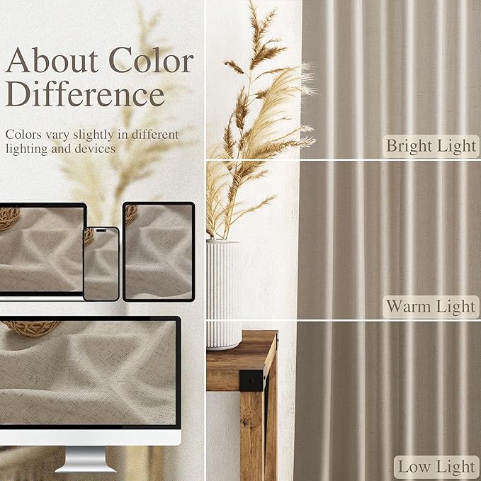 Nanspring Modern Farmhouse Linen Curtains 96 Inches Long for Living Room Cobblestone Light Filtering Semi Sheer Curtain Back Tab and Rod Pocket Coastal Decor Drapes for Bedroom 52x96, 2 Panels