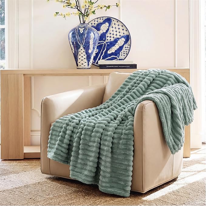 Bedsure GentleSoft Sage Green Throw Blanket for Couch - Cozy Soft Spring Blankets for Women, Cute Small Fleece Throws Spring Gifts for Women Teen Girls, Sage Green Decor Room Home, 50x60 Inches