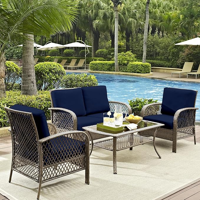 14Pcs Outdoor Cushion Covers, Patio Cushion Covers,Stretch Elastic Slipcovers, Replacement Washable & Reusable Furniture Protector for Patio Couch (Navy Bluey,Cover Only)