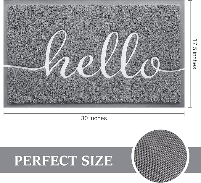 BeneathYourFeet Door Mat (30"x17.5",Grey), Welcome Mat Low Profile Front Doormat Non Slip Rugs for Entryway, Patio, High Traffic Areas