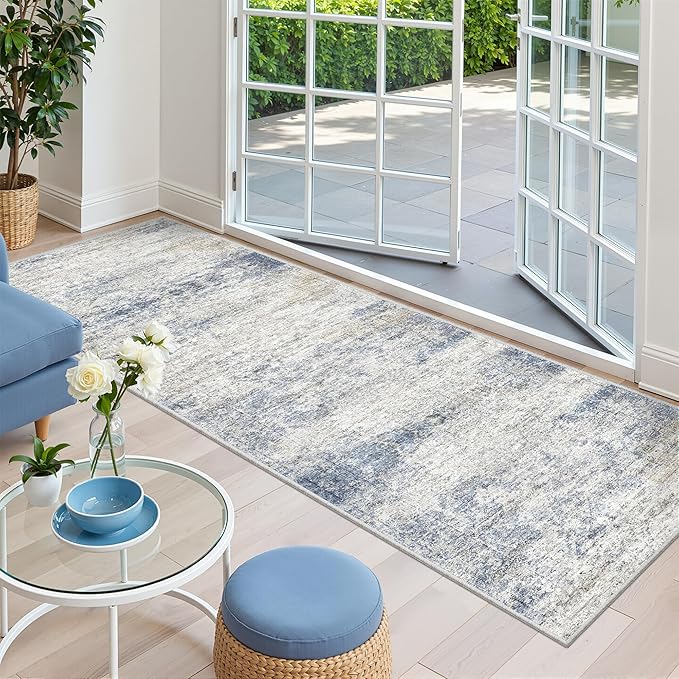 Kitchen Runner Rug Non Slip - 2.5 x 8 Runners for Hallways, Entryway, Bedroom, Washable Runner Rugs for Bathroom, Laundry Room, Low Pile Soft Vintage Area Rug(2.5'x8', Blue/Brown/Ivory)