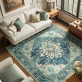 RELEANY Area Rugs Square 6ft Washable Non-Slip, Floral Vintage Distress Print Pattern Medallion Carpet for Living Room Bedroom Dining Room, Dark Blue Vintage