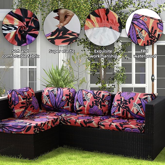 Outdoor Cushion Covers Set,8PCS Patio Furniture Couch Seat Slipcovers, Replacement for Sofa Sectional Chair(Cover，Only)