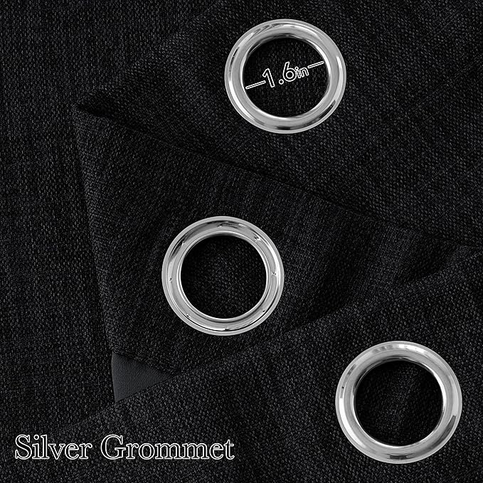 NICETOWN Short Faux Linen Black Blackout Curtains 63 inches Long for Kitchen - Privacy Panels for Living Room Bedroom, Modern Farmhouse Style Easy Care Grommet Top, 2 Panels, W42 by L63