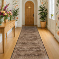Washable 10ft Long Runners for Hallways, Brown 2'6"x10' Wide Kitchen Runner Rug, Entryway Indoor Rug, Non Slip Rubber Backing Boho Vintage Dark Floor Decor