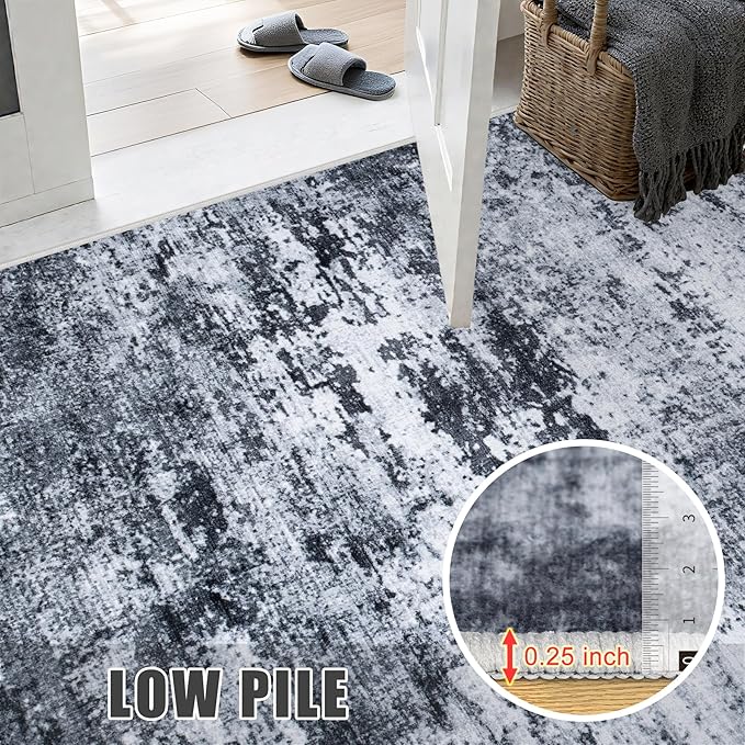 10x14 Area Rug Living Room Rug: Washable Modern Abstract Soft Thin Rug Indoor Floor No Slip Stain Resistant Carpet for Bedroom Dining Room Farmhouse Nursery Home Office - Black