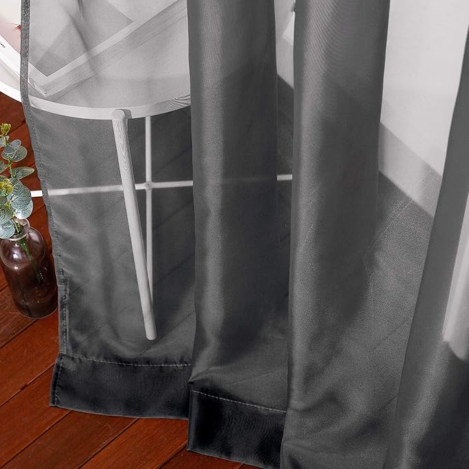 NICETOWN Sheer Curtains for Windows 54 inch Long, Ring Top Soft Voile Sheer Texture Classic Window Treatment with Light Through for Bedroom/Living Room, Black, 54 inch Wide, 2-Pack