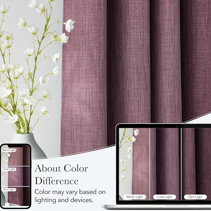 NICETOWN Short Faux Linen Greyish Purple Blackout Curtains 63 inches Long for Kitchen - Privacy Panels for Living Room Bedroom, Modern Farmhouse Style Easy Care Grommet Top, 2 Panels, W42 by L63