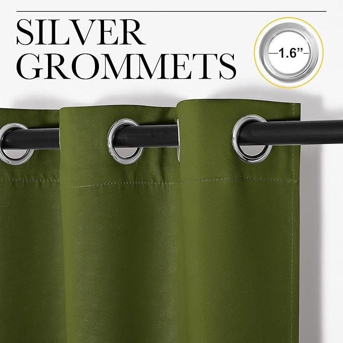 NICETOWN Olive Green Blackout Curtains 40 inches Length for Kitchen, 2 Panels, 29" Wide, Thermal Insulated Decoration Drapes for Small Window