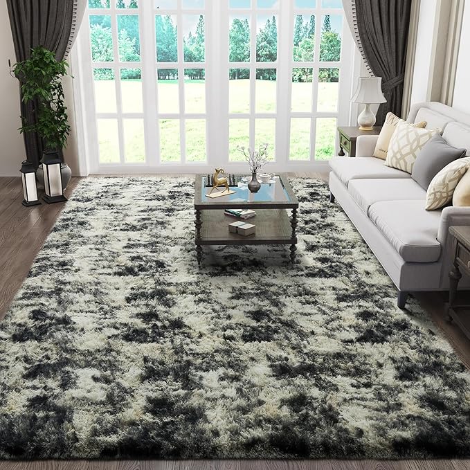 Ophanie Black Gold and Grey Area Rugs for Living Room 6x9, Fluffy Shag Large Fuzzy Plush Soft Carpets, Floor Shaggy Rugs for Bedroom, Carpet for Kids Boys Girls Dorm Nursery Home Decor Aesthetic