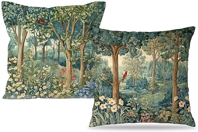 Rustic Spring Forest Pillow Covers 18x18 Double-Sided, Cottagecore Forest Nature Botanical Wildflower Decorative Throw Pillow Covers for Sofa Bed Bedroom Living Room Set of 2