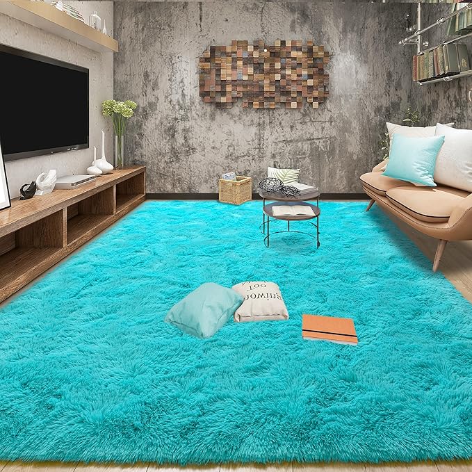 Tepook Fluffy Large Rugs for Living Room, Shag Area Rug 6x9 Soft Carpet for Bedroom, Modern Shaggy Rug for Kids Boys Girls, Plush Indoor Nursery Home Decor Rug with Non-Slip Bottom, Blue, 6 X 9 Feet