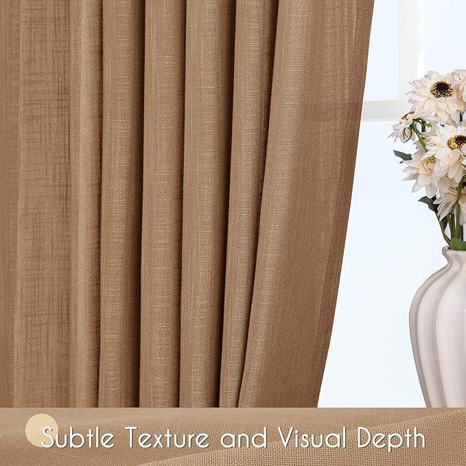 Brown Curtains for Living Room Back Tab Modern Farmhouse Semi Sheer Curtains 132 inches Long 2 Panels Set Muted Neutral Window Curtain for Dining Room Bedroom 52x132