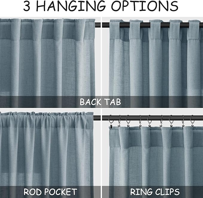 Nanspring Light Blue Linen Curtains 72 Inch Length for Living Room Semi Sheer Light Filtering Door Drapes 2 Panels Set for Kids Bedroom Light Filtering Back Tab Rod Pocket Modern Farmhouse Decor 52x72