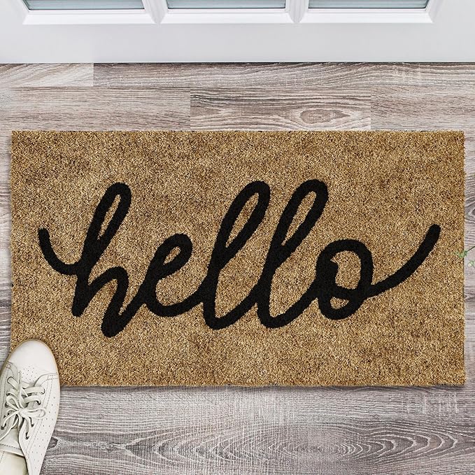 Barnyard Designs Doormat Welcome Mat for Outdoors, Large Front Door Entrance Mat, Brown (Hello, 30x17)