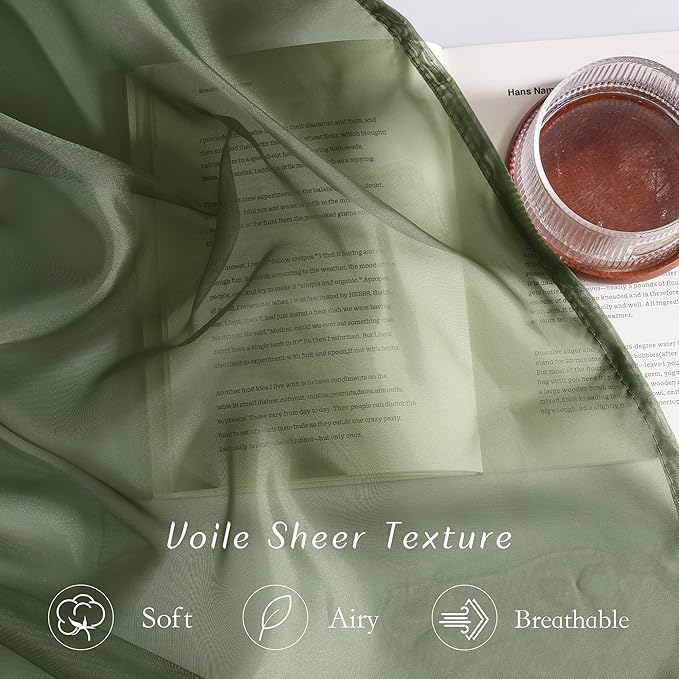 NICETOWN Voile Sheer Forest Green Curtains for Bedroom, Grommet Airy & Lightweight Sheer Window Treatments Light Filtering Drapes for Farmhouse, W54 x L84, 2 Panels